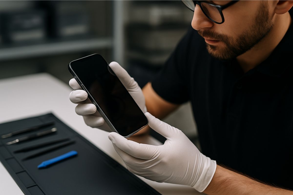 Technik kontroluje telefon