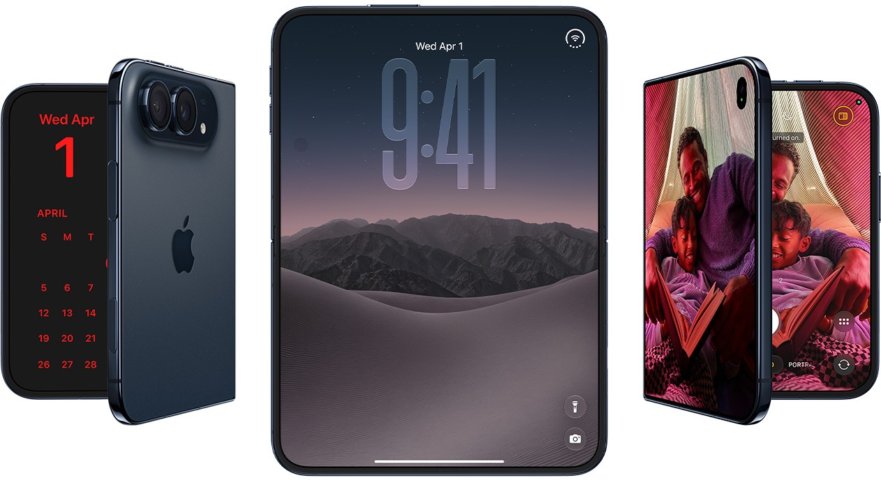 Apple iPhone Duo s rozevřeným 7,6palcovým Super Retina XDR displejem