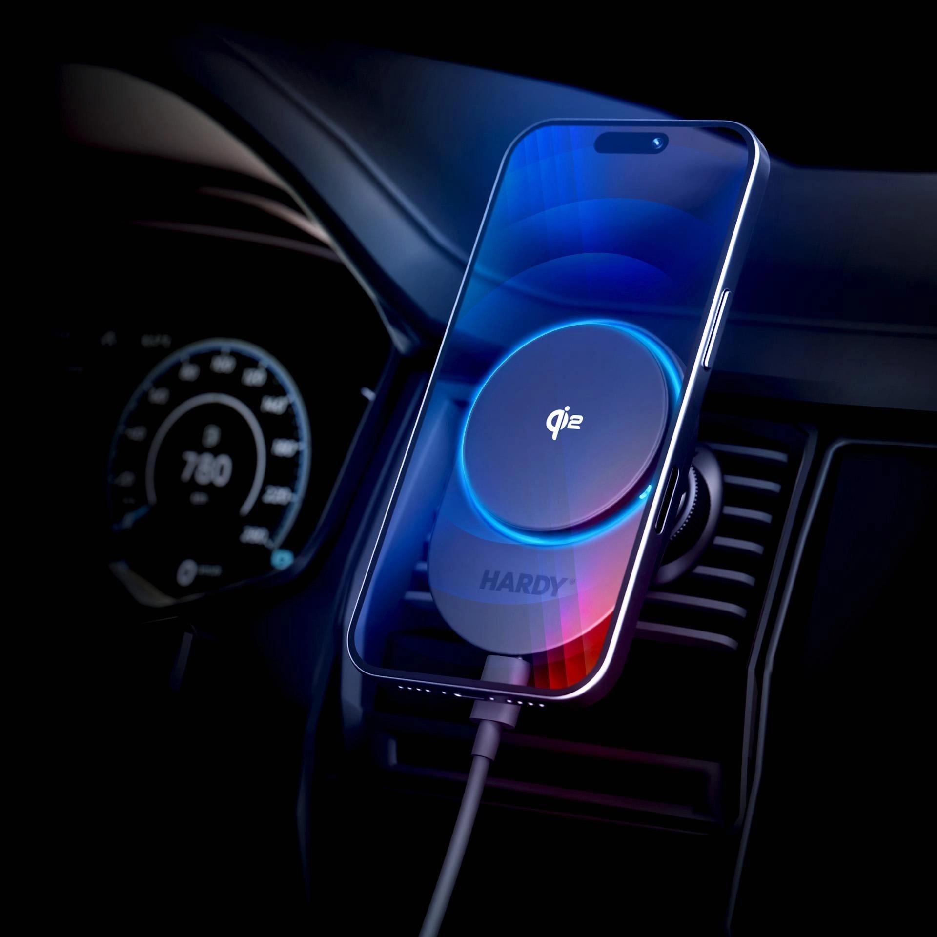 Držák 3mk AeroCharger v autě – boční pohled