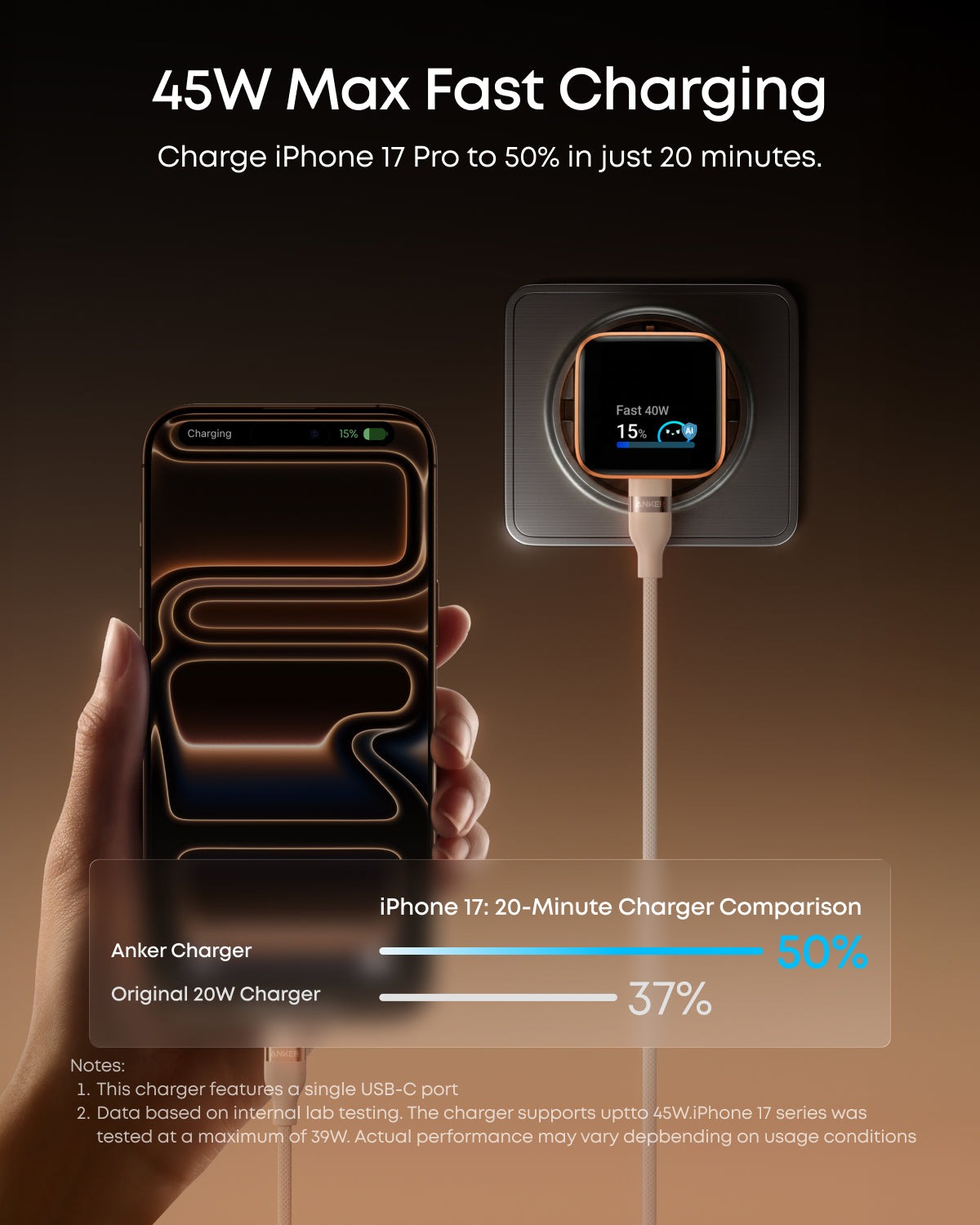 Anker Nano Charger 45W bílá nabíječka se smart displejem