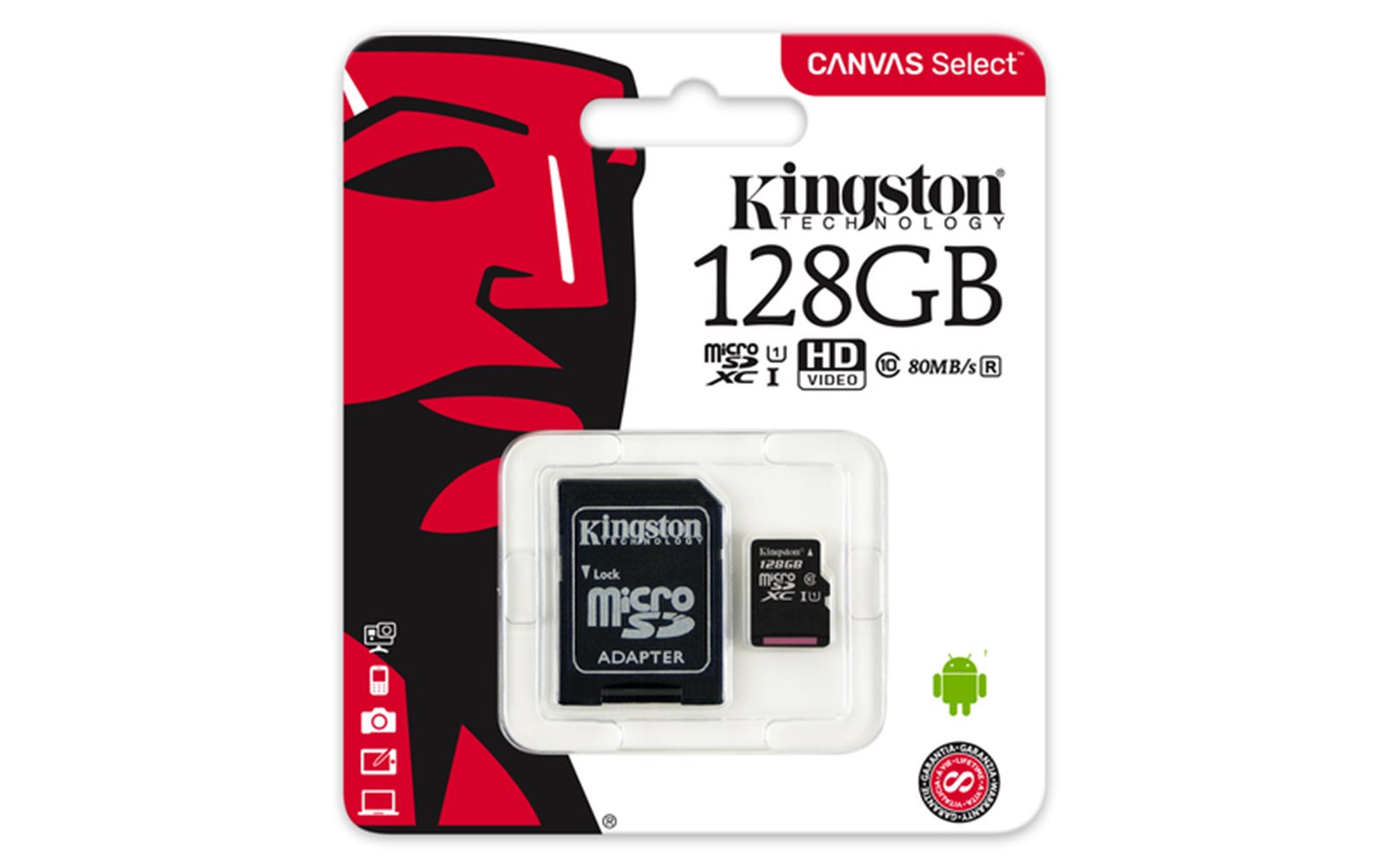 Paměťová karta Kingston MicroSDXC 128GB (SDCS2/128GBSP) UHS-1 + SD adaptér