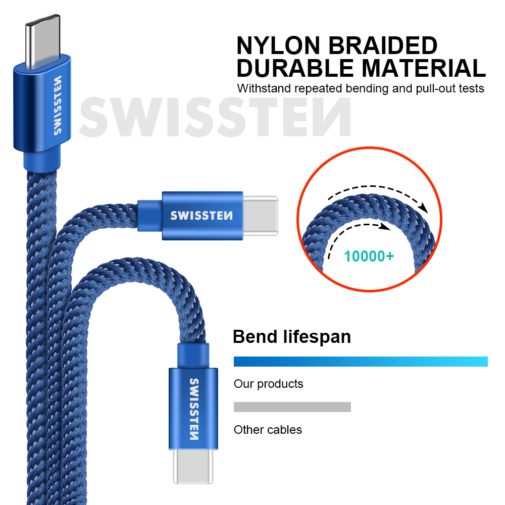 Datový kabel Swissten Textile USB-C 1.2m modrý