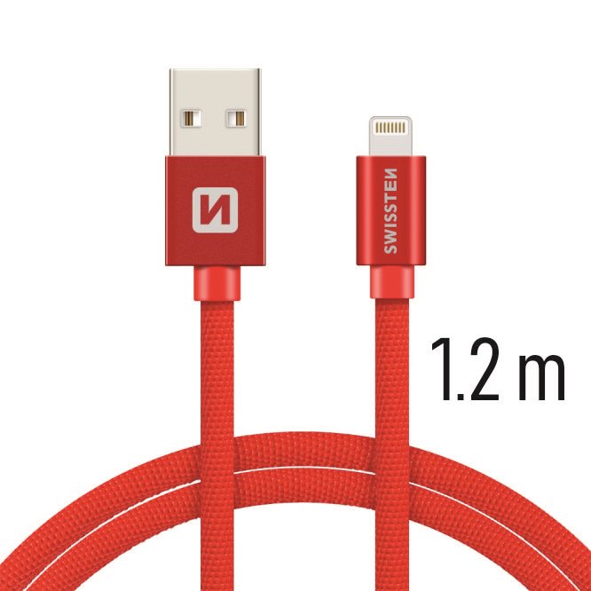 Datový kabel Swissten Textile Lightning 1.2 m červený