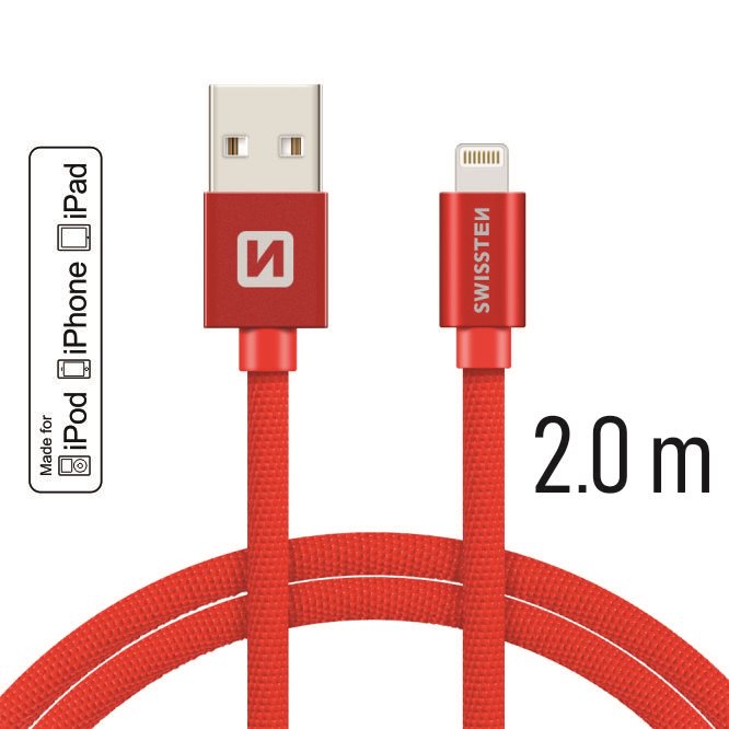 Datový kabel Swissten Textile Lightning MFI 2.0 m červený