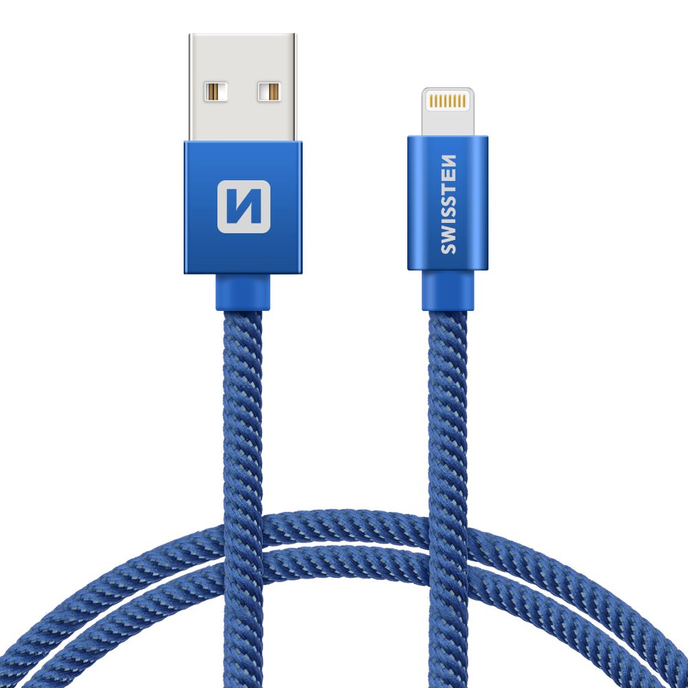 Datový kabel Swissten Textile Lightning 2.0m modrý