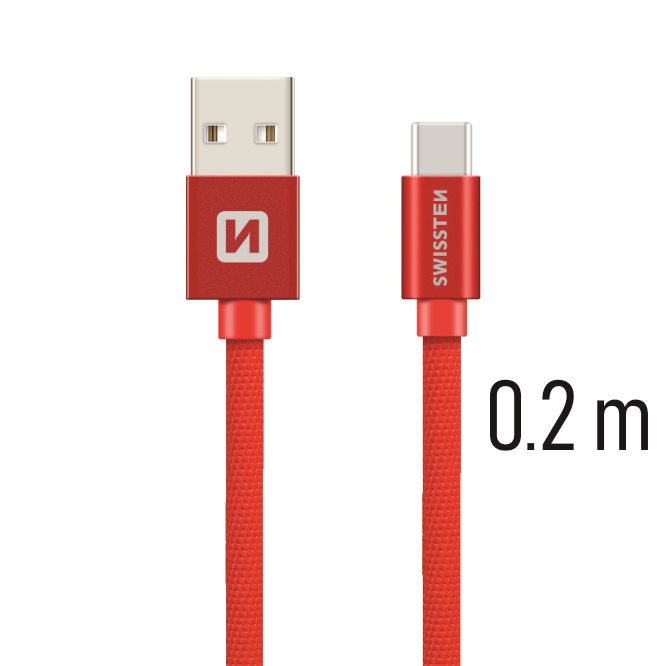 Datový kabel Swissten Textile USB-C 0.2m červený