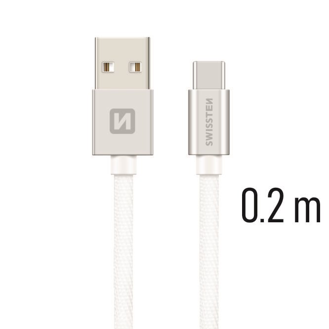 Datový kabel Swissten Textile USB-C 0.2m stříbrný