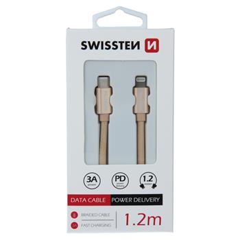 Datový kabel Swissten Textile USB-C na Lightning 1.2m zlatý
