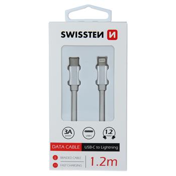 Datový kabel Swissten Textile USB-C na Lightning 1.2m stříbrný