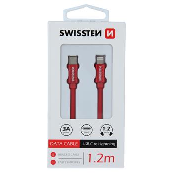 Datový kabel Swissten Textile USB-C na Lightning 1.2m červený