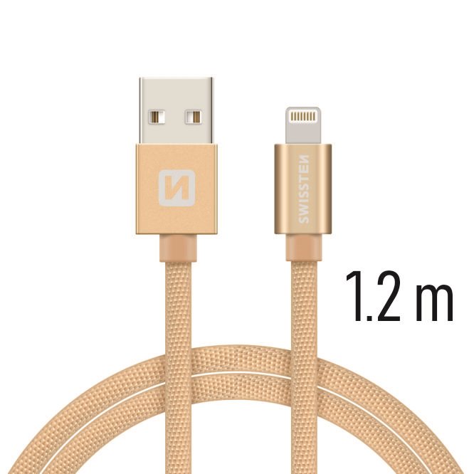 Datový kabel Swissten Textile Lightning 1.2 m růžové zlatý