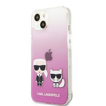 Pouzdro Karl Lagerfeld (KLHCP13SCKTRP) Ikonik Karl and Choupette pro Apple iPhone 13 Mini růžové