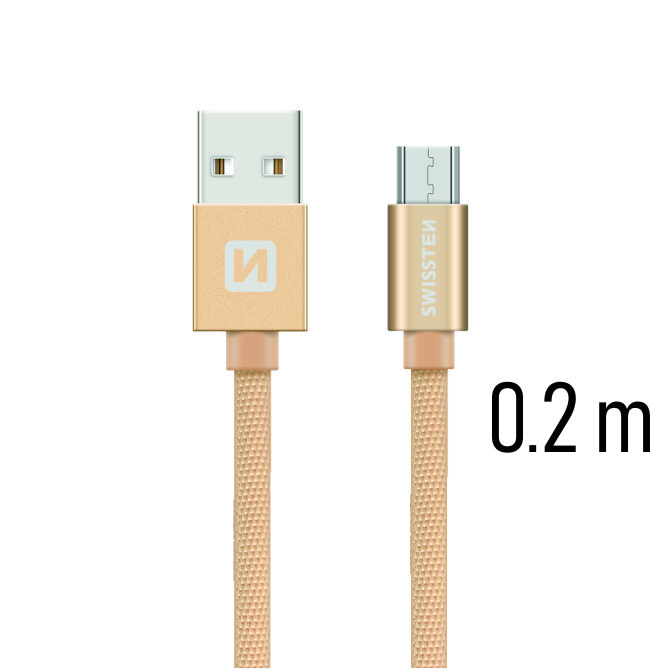 Datový kabel Swissten Textile MicroUSB 0.2m zlatý