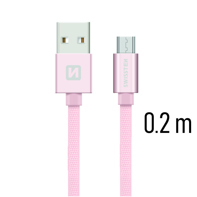 Datový kabel Swissten Textile MicroUSB 0.2m růžový