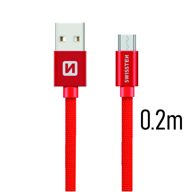 Datový kabel Swissten Textile MicroUSB 0.2m červený