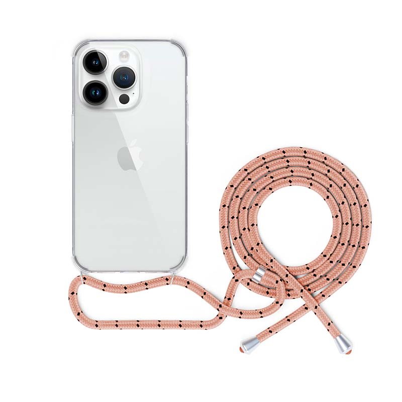 Pouzdro Epico (81310102300003) Spello Crossbody pro iPhone 15 Pro čiré/růžová šňůrka