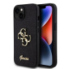 Guess PU Fixed Glitter 4G Metal Logo Zadní Kryt pro iPhone 15 Black