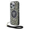 Guess IML Leopard Triangle Logo Strap MagSafe Zadní Kryt pro iPhone 16 Pro Brown