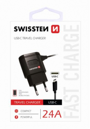 Swissten nabíječka do sítě s MicroUSB kabelem 2.4A černá