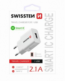 Swissten síťový adaptér Smart IC 2.1A bilé