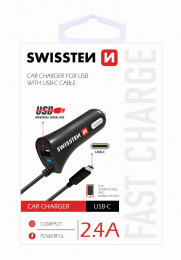 Autonabíječka Swissten CL 2.4A s USB-C kabelem a 1x výstupem 2.4A