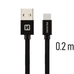 Datový kabel Swissten Textile USB-C 0.2m černý