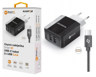 Nabíječka Aligator CHS0004 Smart IC 2x USB 3.4A s USB-C kabelem černá