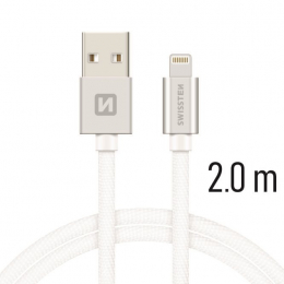 Datový kabel Swissten Textile Lightning 2.0m stříbrný