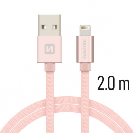 Datový kabel Swissten Textile Lightning 2.0m zlatý