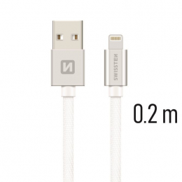 Datový kabel Swissten Textile Lightning 0.2 m stříbrný