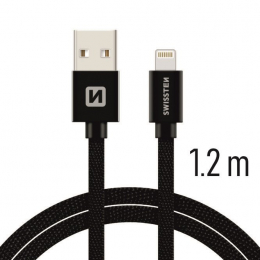 Datový kabel Swissten Textile Lightning 1.2 m černý