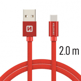 Datový kabel Swissten Textile USB-C 2.0m červený