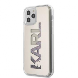 Pouzdro Karl Lagerfeld (KLHCP12LKLMLGR) Liquid Glitter Multi Mirror pro Apple iPhone 12 Pro MAX stříbrné