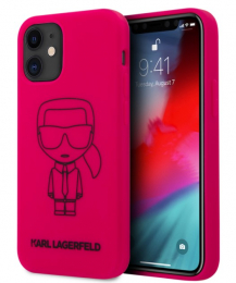 Pouzdro Karl Lagerfeld (KLHCP12SSILFLPI) Iconic Outline Silikonový kryt pro Apple iPhone 12 Mini růžové
