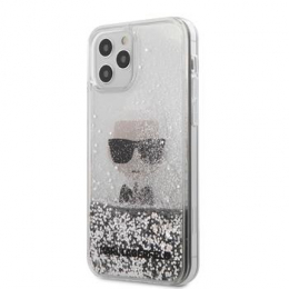 Pouzdro Karl Lagerfeld (KLHCP12LGLIKSL) Liquid Glitter Iconic pro Apple iPhone 12 Pro MAX stříbrné
