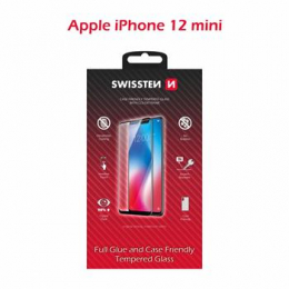 Swissten Tvrzené Sklo Full Glue Color Frame Case Friendly pro Apple iPhone 12 Mini černé