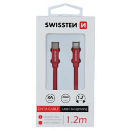 Datový kabel Swissten Textile USB-C na Lightning 1.2m červený
