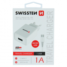 Nabíječka Swissten Smart IC 1A s MicroUSB kabelem bílá