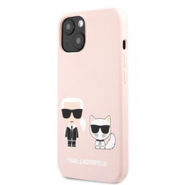 Pouzdro Karl Lagerfeld (KLHCP13SSSKCW) Karl and Choupette Liquid Silicone pro iPhone 13 Mini White