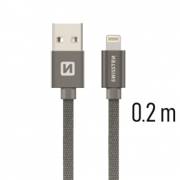 Datový kabel Swissten Textile Lightning 0.2 m šedý