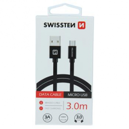 Datový kabel Swissten Textile MicroUSB 3m černé