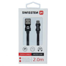 Datový kabel Swissten Textile MicroUSB 2m černé