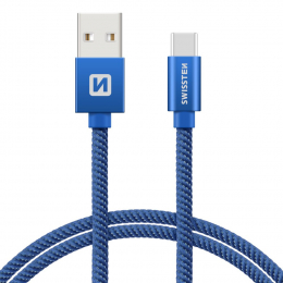 Datový kabel Swissten Textile USB-C 0.2m modrý