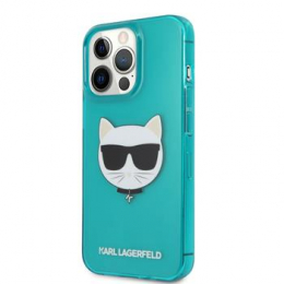 Pouzdro Karl Lagerfeld (KLHCP13LCHTRB) Choupette Eat pro Apple iPhone 13 Pro Fluo Blue