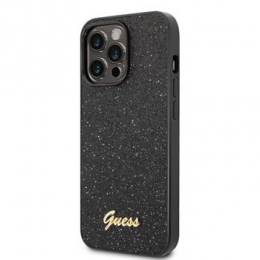 Pouzdro Guess (GUHCP14LHGGSHK) Glitter Flakes Metal Logo pro Apple iPhone 14 Pro černé