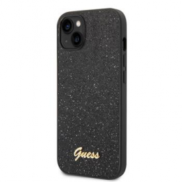 Pouzdro Guess (GUHCP14MHGGSHK) Glitter Flakes Metal Logo pro Apple iPhone 14 Plus černé