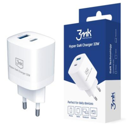 Nabíječka 3mk Hyper Charger 33W GaN (USB-A + USB-C) bílá