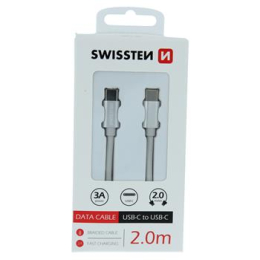 Datový kabel Swissten Textile USB-C na USB-C 2.0m stříbrný