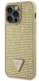 Pouzdro Guess (GUHCP14LHDGTPD) Rhinestones Triangle Metal Logo pro Apple iPhone 14 Pro MAX zlaté