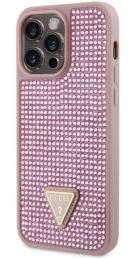 Pouzdro Guess (GUHCP14XHDGTPP) Rhinestones Triangle Metal Logo pro Apple iPhone 14 Pro MAX růžové